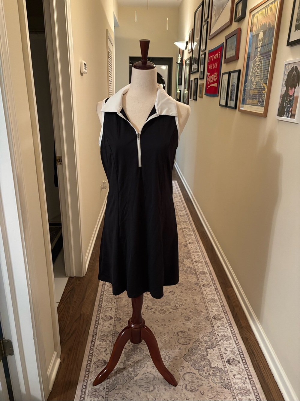 Black Sleeveless Mini Polo Dress with White Collar